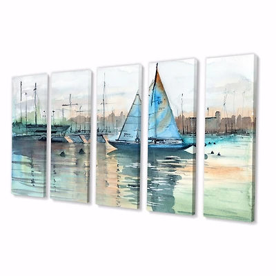 A Sailboat Marina with Some Yachts Canvas Wall Art Print - 4-5 Panels