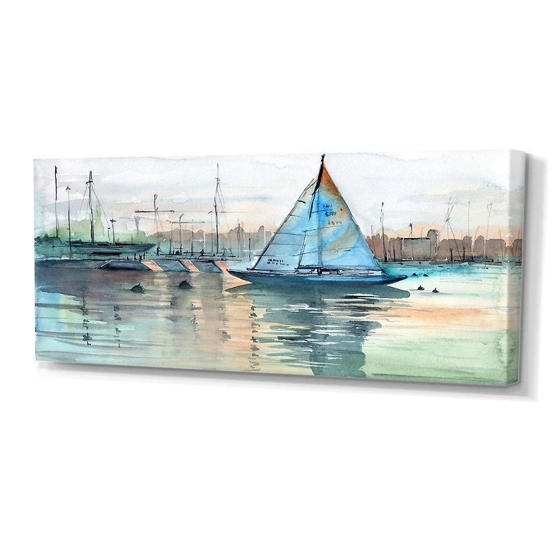 A Sailboat Marina with Some Yachts Canvas Wall Art Print
