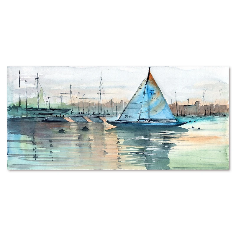 A Sailboat Marina with Some Yachts Canvas Wall Art Print