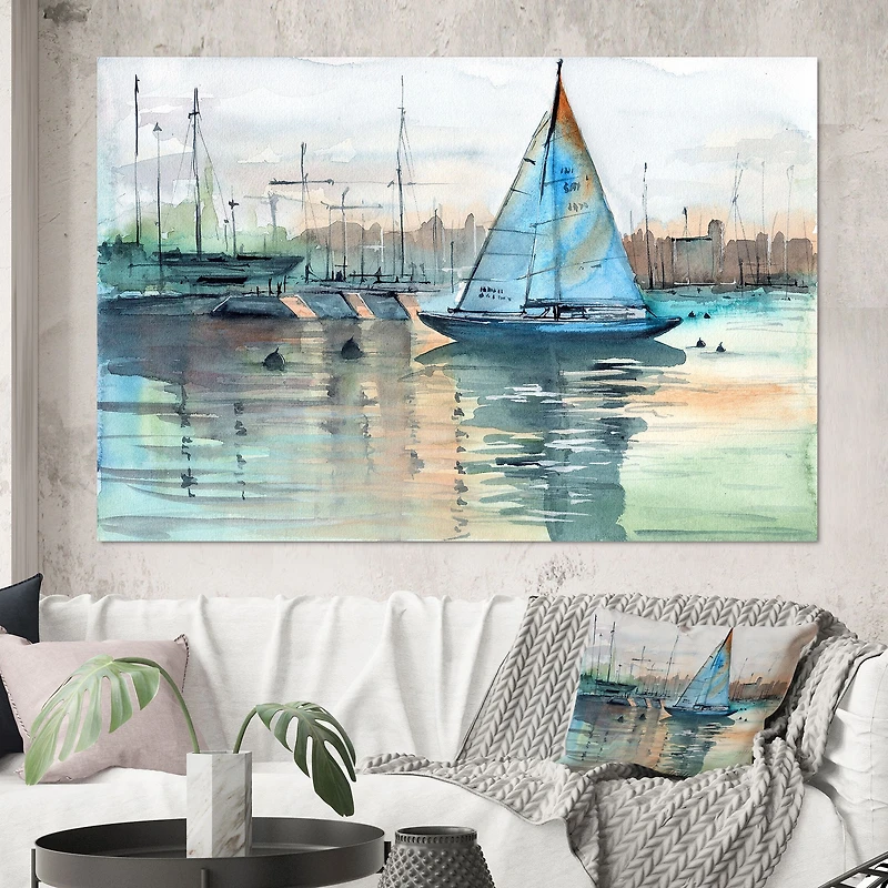 A Sailboat Marina with Some Yachts Canvas Wall Art Print