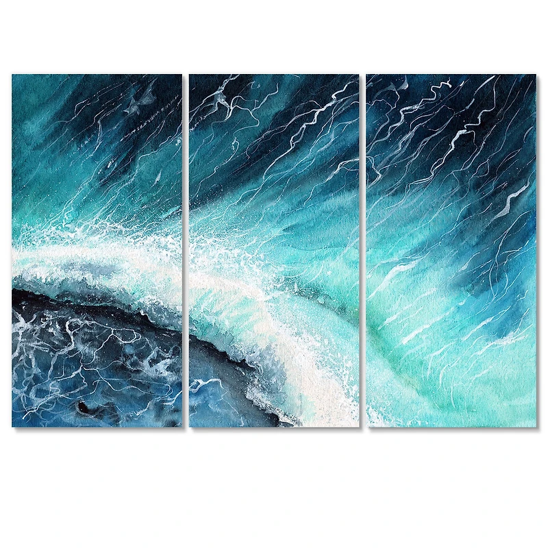 Navy Blue Ocean Waves with White Seafoam I Canvas Wall Art Print - 3 Panels