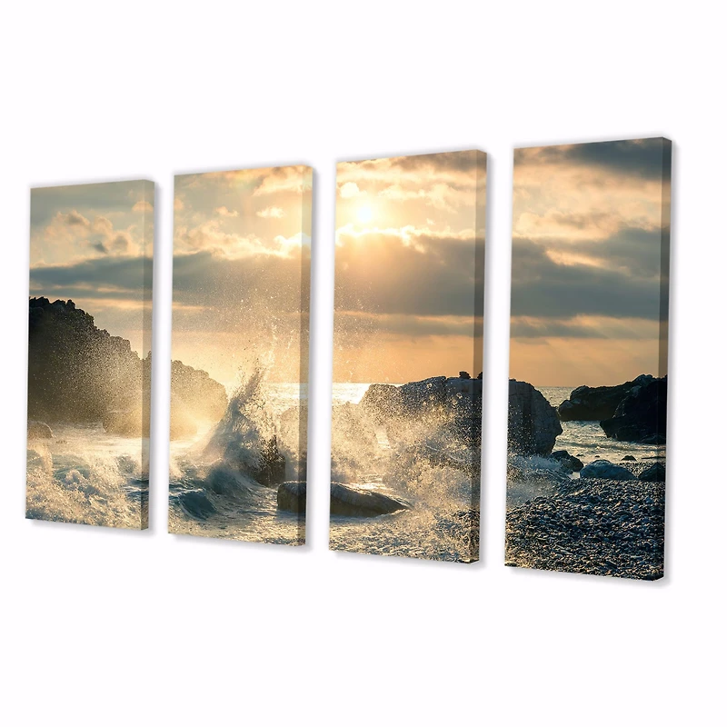 Big Wave Hit the Rock at Beach Canvas Wall Art Print