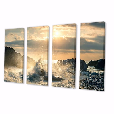 Big Wave Hit the Rock at Beach Canvas Wall Art Print - 4-5 Panels