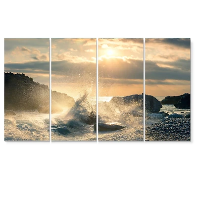 Big Wave Hit the Rock at Beach Canvas Wall Art Print - 4-5 Panels
