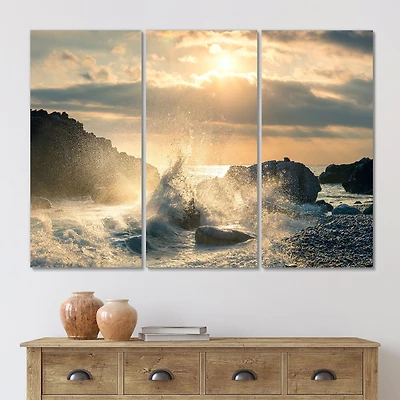 Big Wave Hit the Rock at Beach Canvas Wall Art Print