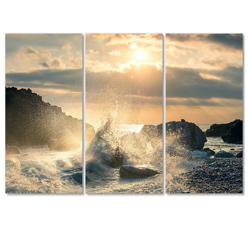 Big Wave Hit the Rock at Beach Canvas Wall Art Print