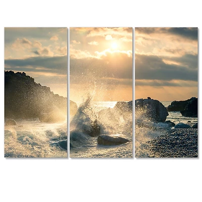 Big Wave Hit the Rock at Beach Canvas Wall Art Print