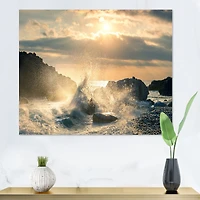 Big Wave Hit the Rock at Beach Canvas Wall Art Print