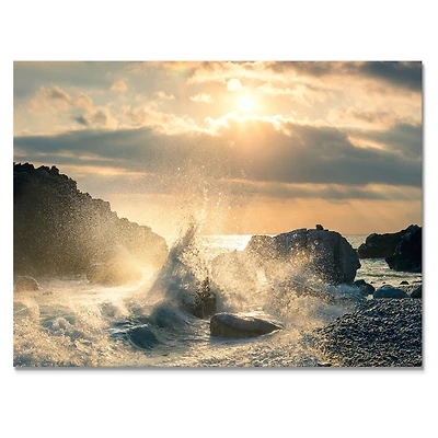 Toile imprimée « Big Wave Hit the Rock at Beach »