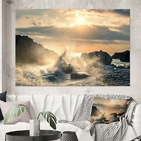 Big Wave Hit the Rock at Beach Canvas Wall Art Print