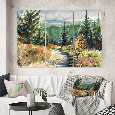With Road Mountains 3 Canvas Wall Art Print - Panels