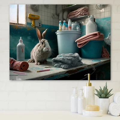 Funny Rabbit Doing Laundry Canvas Wall Art