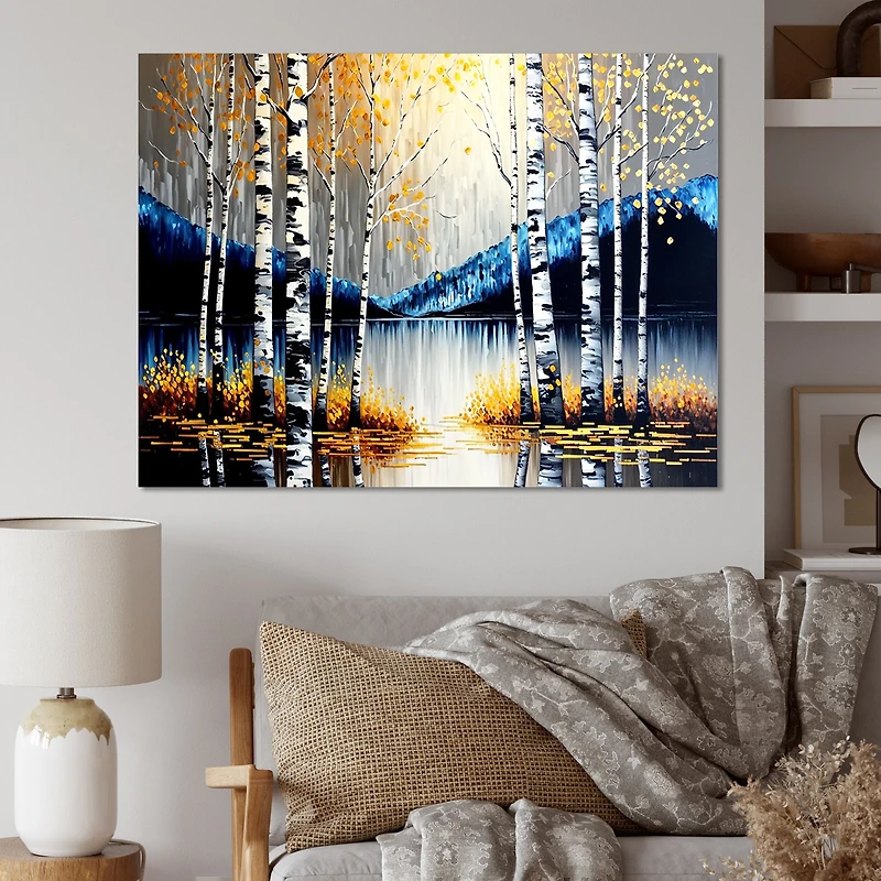 Monochrome Golden Birch Trees By The River IV Wall Art