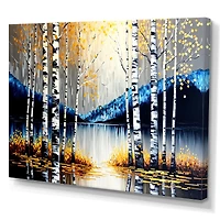 Monochrome Golden Birch Trees By The River IV Wall Art