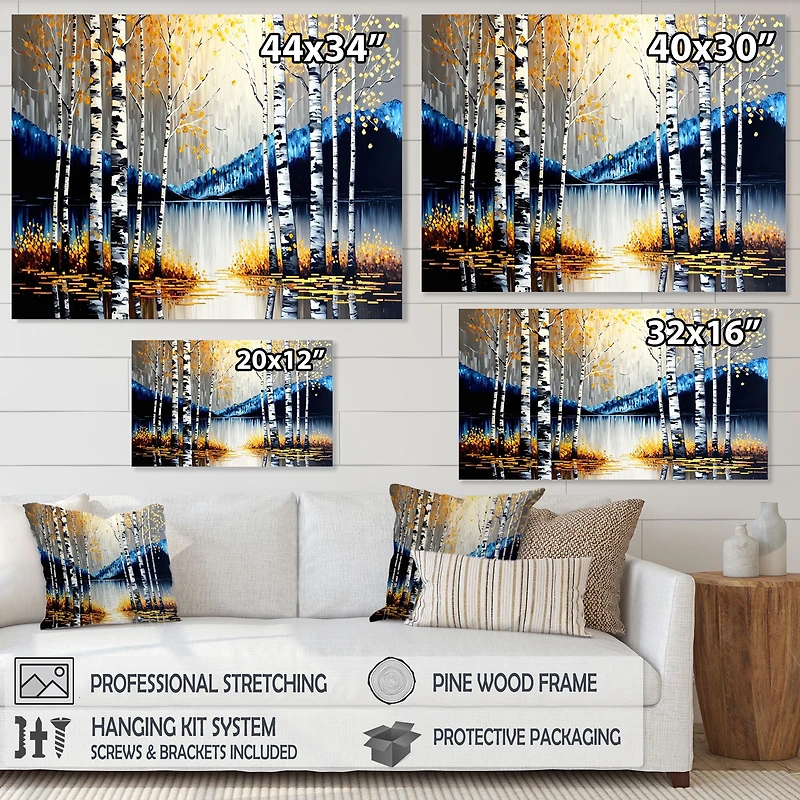 Monochrome Golden Birch Trees By The River IV Wall Art