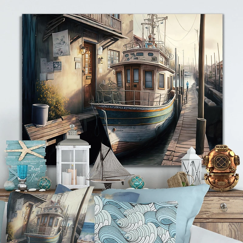 Rustic Port With A Fishing Boat IV Wall Art