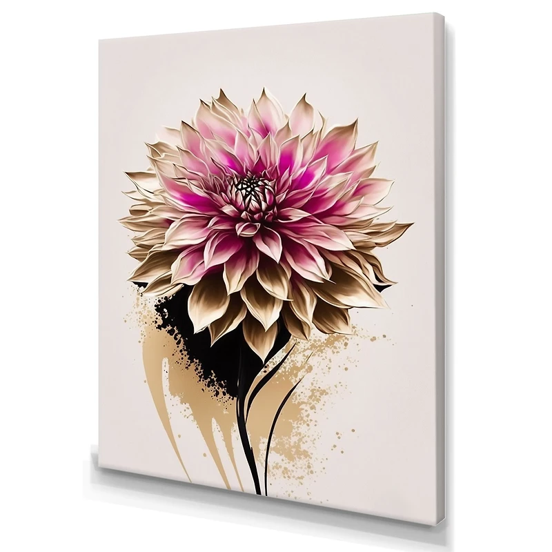 Pink Dahli Flower On Abstract Fusion Wall Art