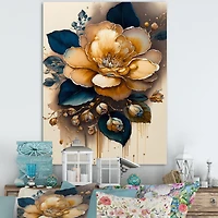 Yellow And Dark Blue Camellia Flower I Wall Art