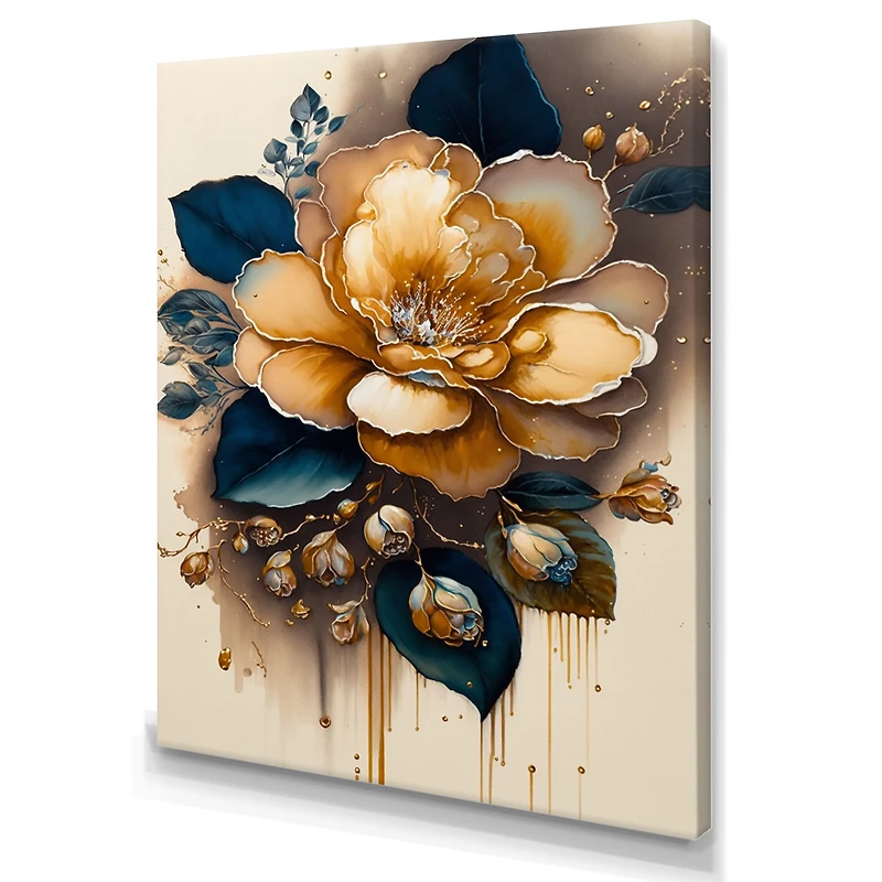 Yellow And Dark Blue Camellia Flower I Wall Art