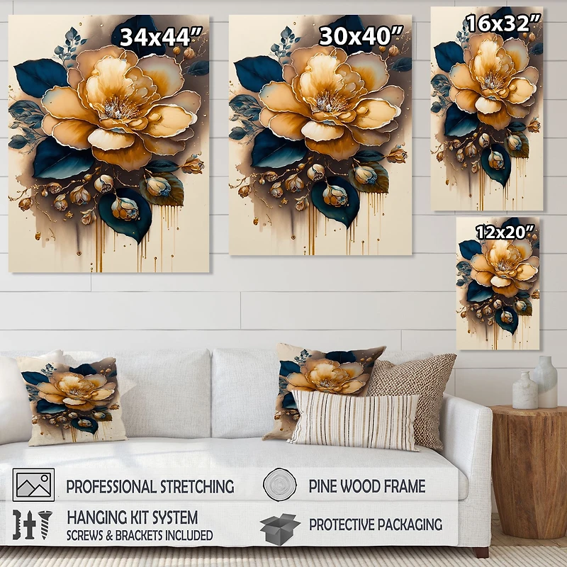 Yellow And Dark Blue Camellia Flower I Wall Art