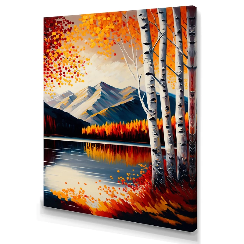 Red And Orange Birch Trees By The Lake V Wall Art