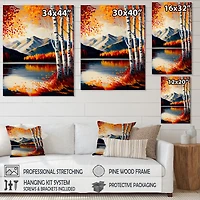 Red And Orange Birch Trees By The Lake V Wall Art