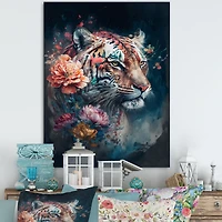 Cute Tiger Floral Art Wall