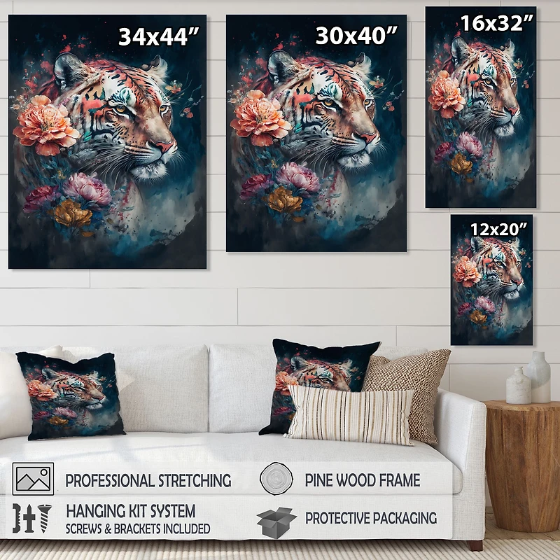 Cute Tiger Floral Art Wall