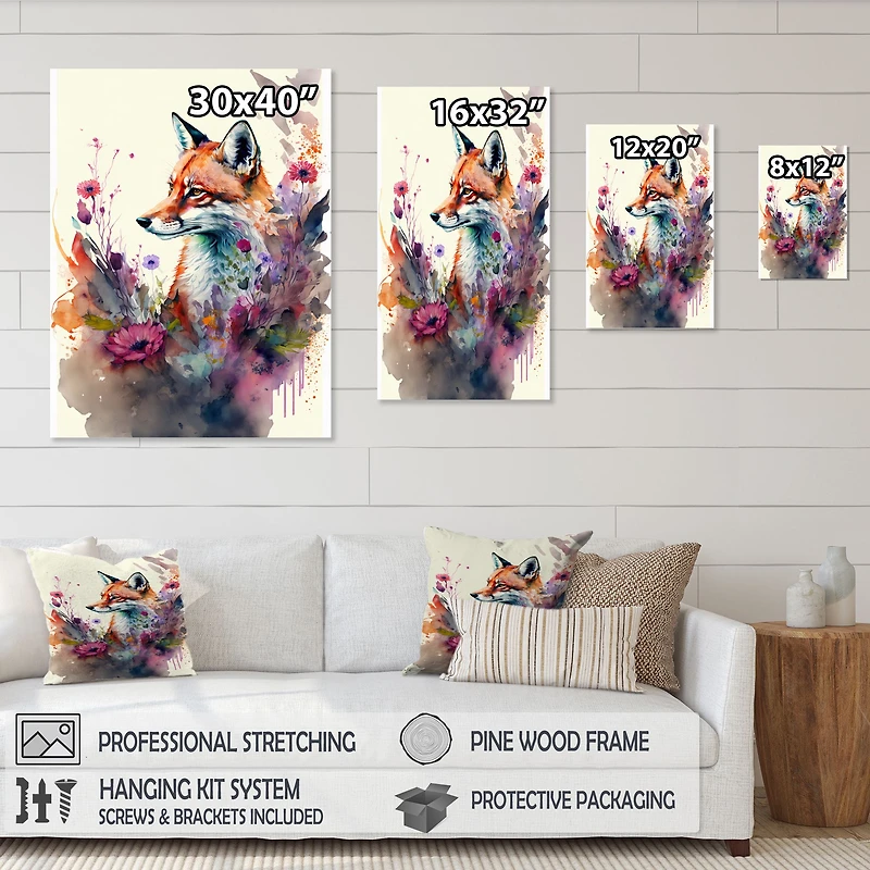 Cute Fox Floral Art Wall