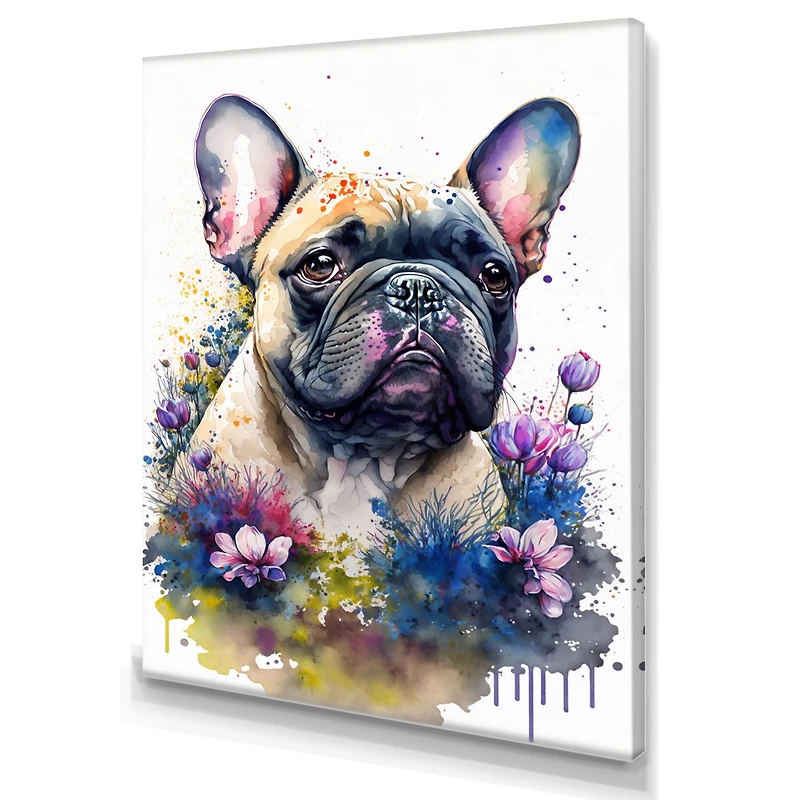 Cute Frenchie Floral Art I Wall