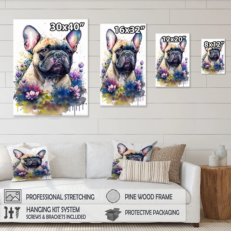 Cute Frenchie Floral Art I Wall