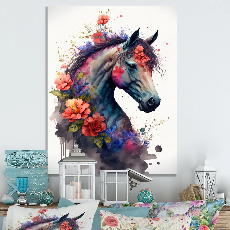 Cute Horse Floral Art I Wall