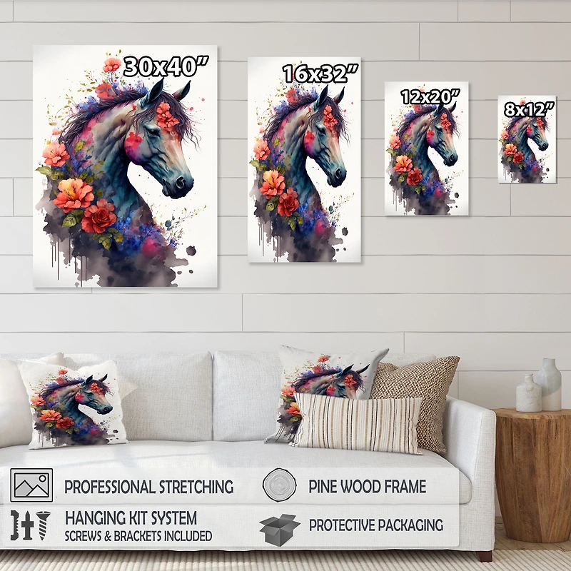 Cute Horse Floral Art I Wall