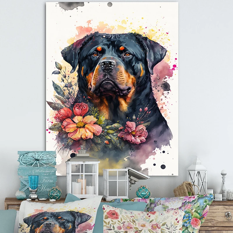 Cute Rottweilers Floral Art I Wall