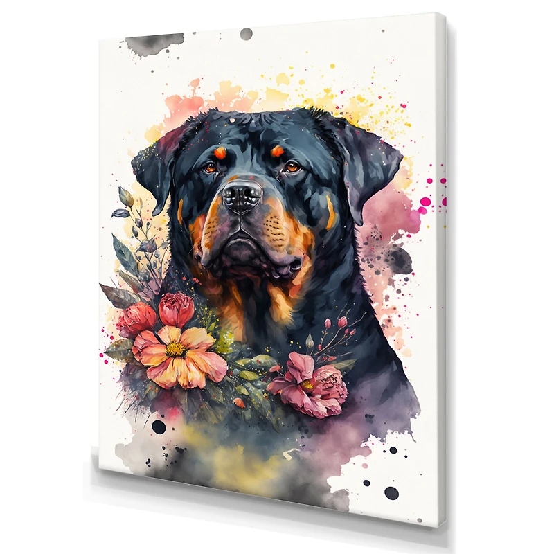 Cute Rottweilers Floral Art I Wall