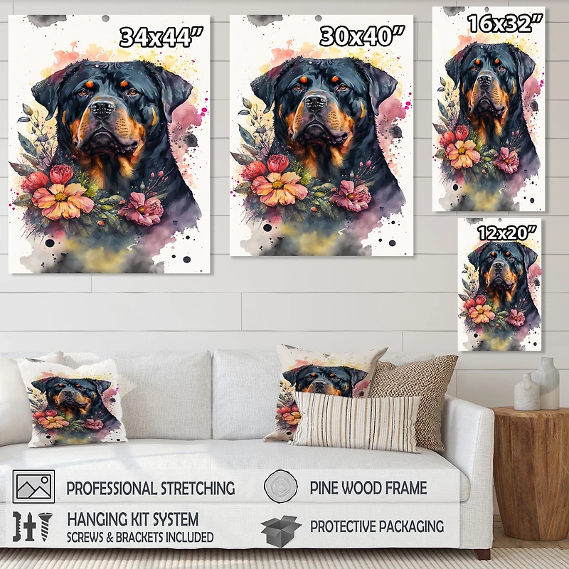 Cute Rottweilers Floral Art I Wall