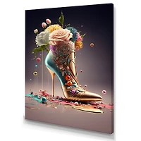 Gold Floral High Heel Shoes Wall Art