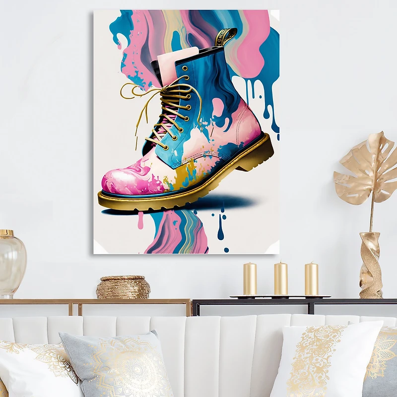 Pink And Blue Art Deco Army Shoes Wall