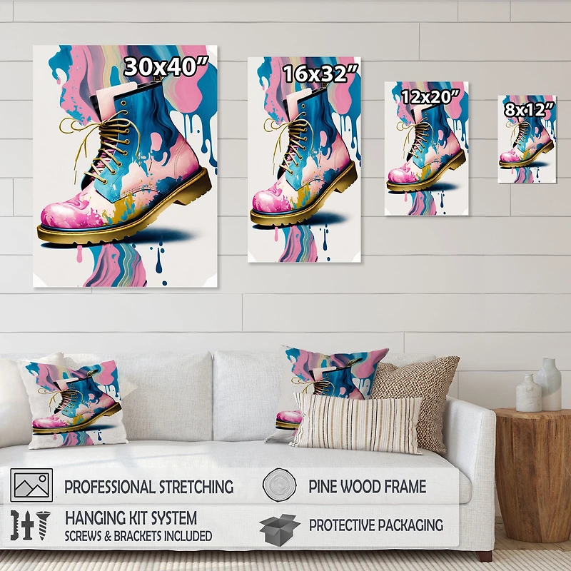 Pink And Blue Art Deco Army Shoes Wall
