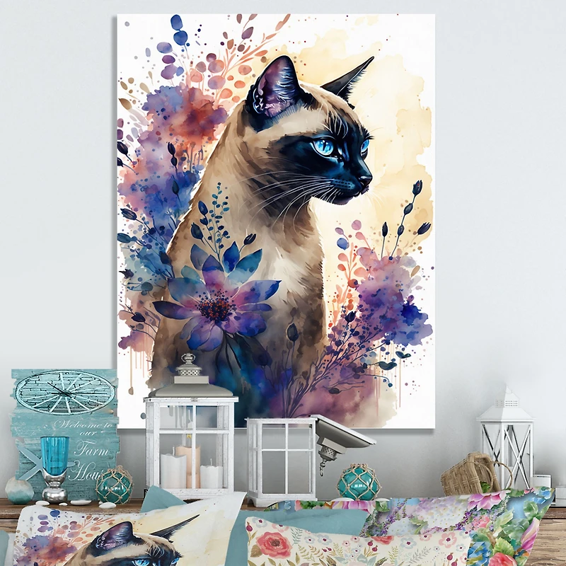 Cute Siamese Floral Art I Wall