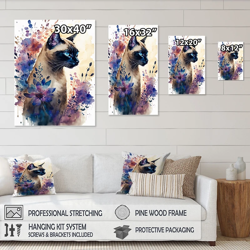 Cute Siamese Floral Art I Wall