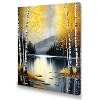 Monochrome Golden Birch Trees By The Lake I Wall Art