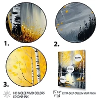 Monochrome Golden Birch Trees By The Lake I Wall Art