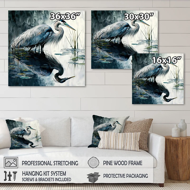 Cute Heron A Lake Floral Art IV Wall
