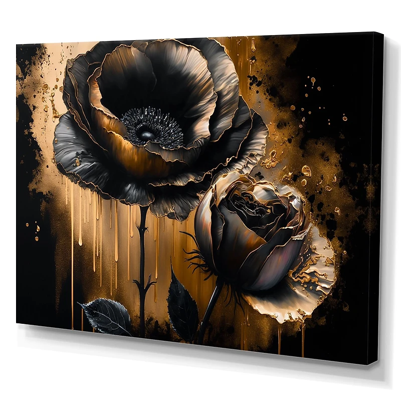 Black And Gold Popy Flowers Wall Art
