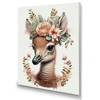 Cute Baby Flamingo With Floral Crown Wall Art