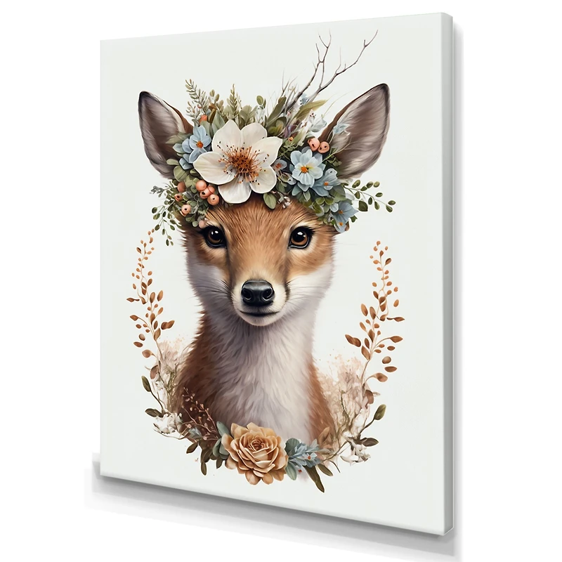 Cute Baby Fox With Floral Crown Wall Art