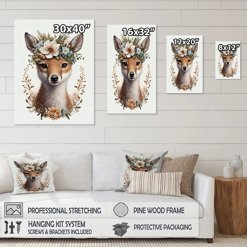 Cute Baby Fox With Floral Crown Wall Art