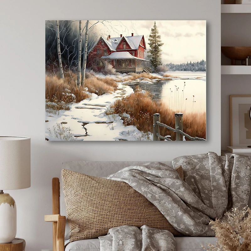Calm Red Barn Winter Wall Art