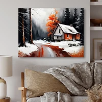 Monochrome Orange Cottage Winter IV Wall Art